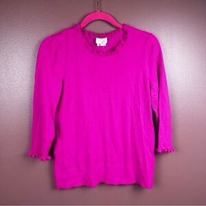 Kate Spade 100% Wool Vibrant Pink Ruffle Sweater 3/4 sleeves